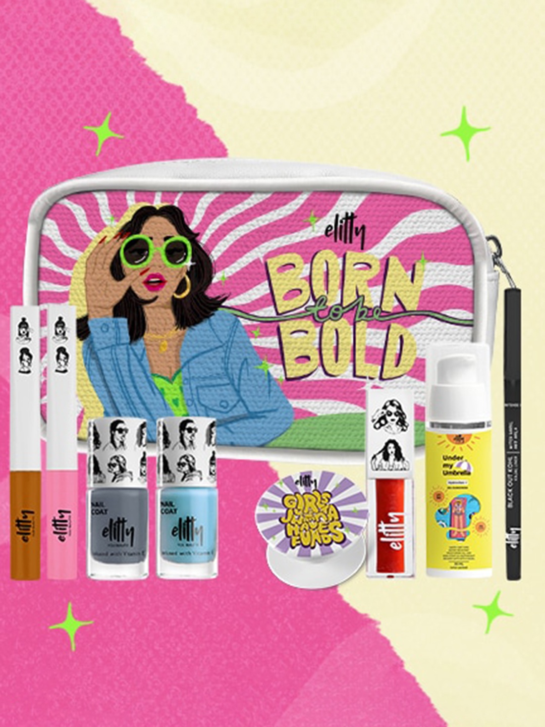 

Elitty Born To Be Bold Set Of 7 Complete Makeup Kit With Pouch- 600gm, Blue