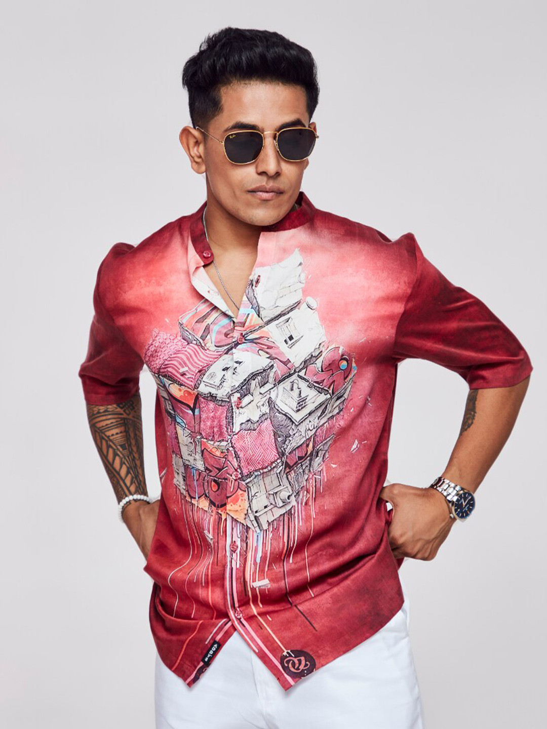 

ADDY'S for men Comfort Abstract Printed Satin Casual Shirt, Maroon