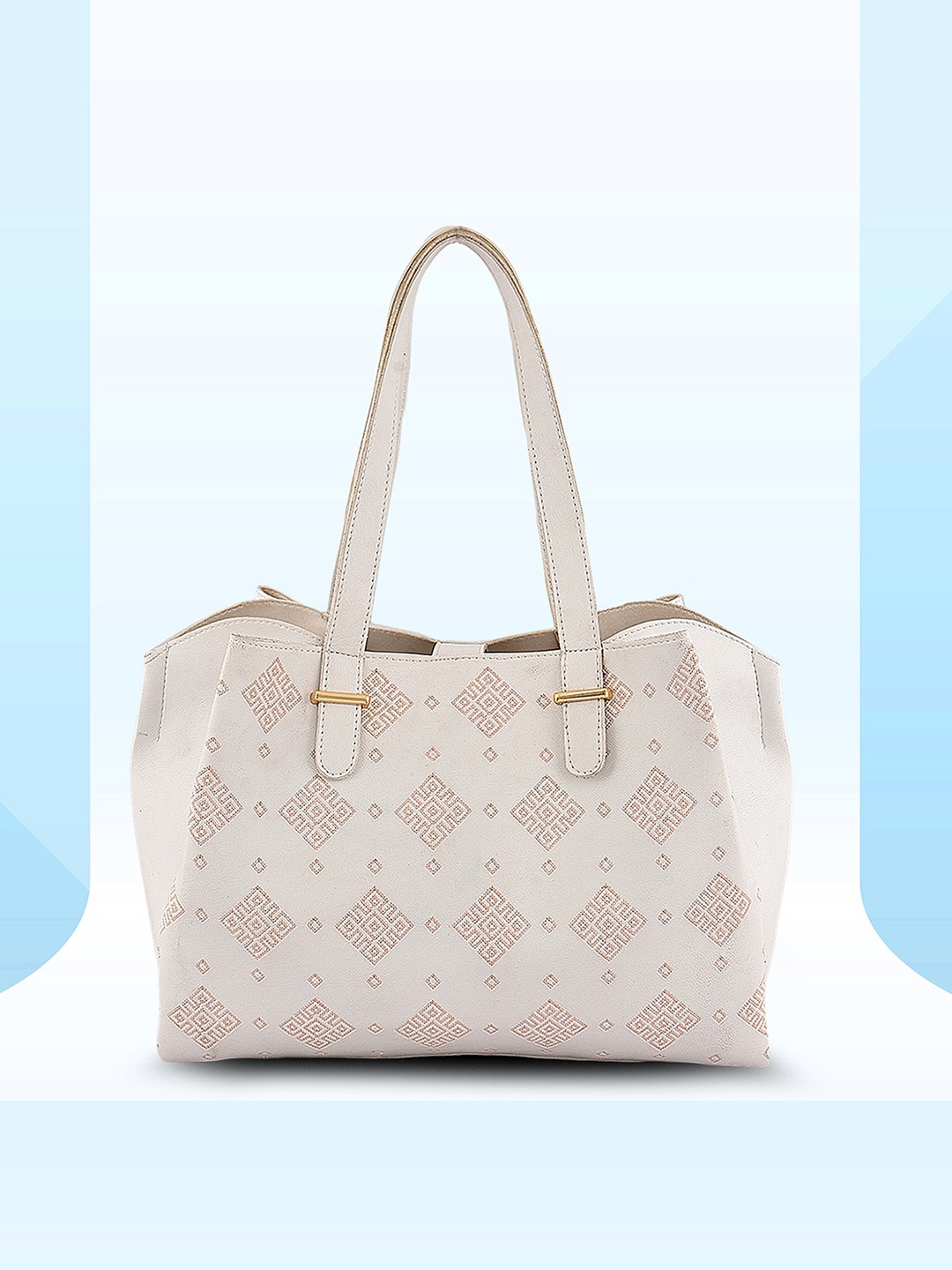 

Anouk White Embroidered Oversized Structured Tote Bag