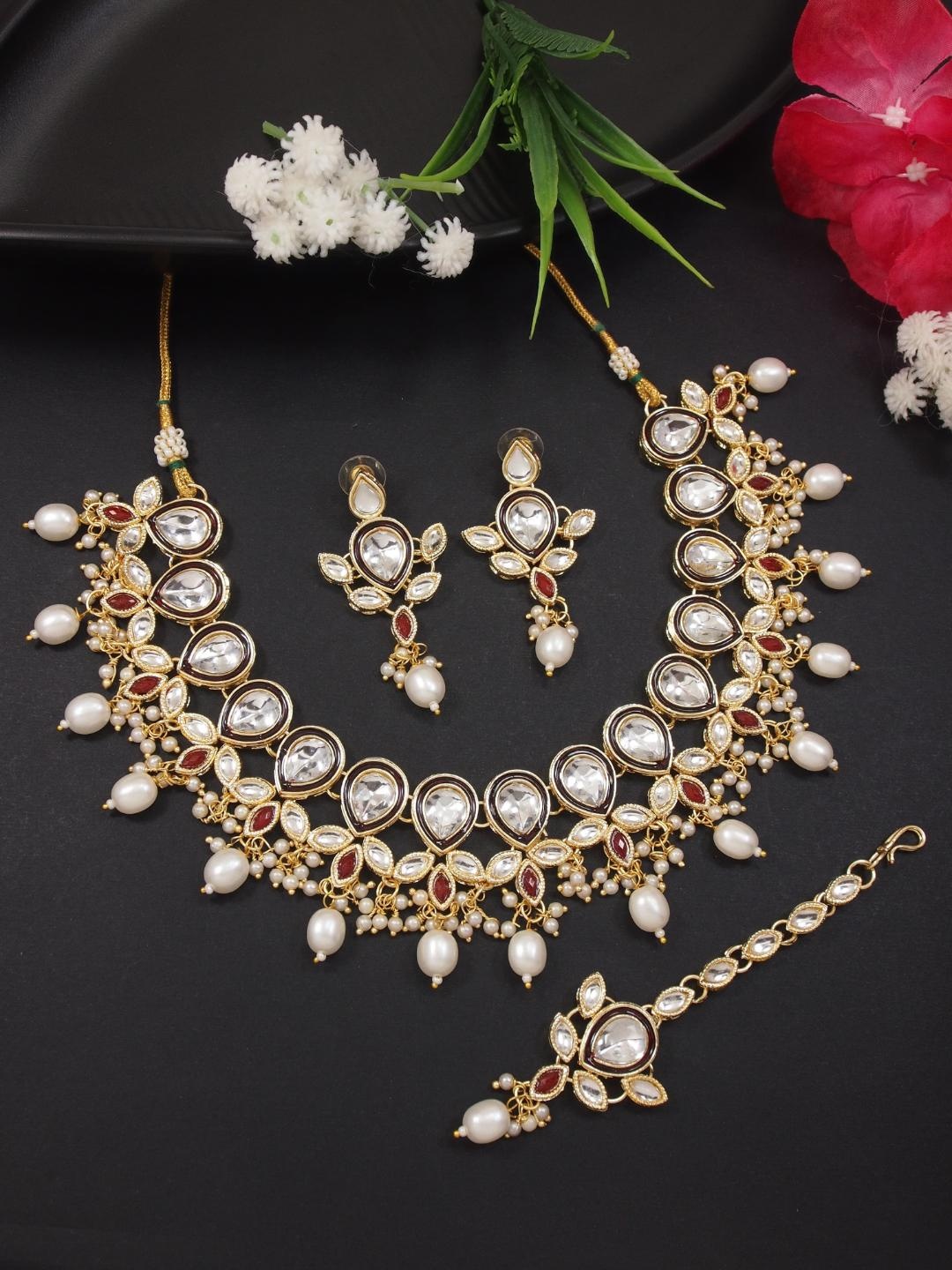 

I Jewels Gold-Plated Jewellery Set, Maroon