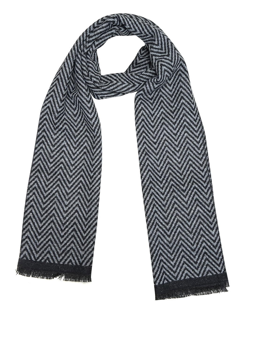 

LOOM LEGACY Men Chevron Self Design Acrylic Wool Muffler, Grey