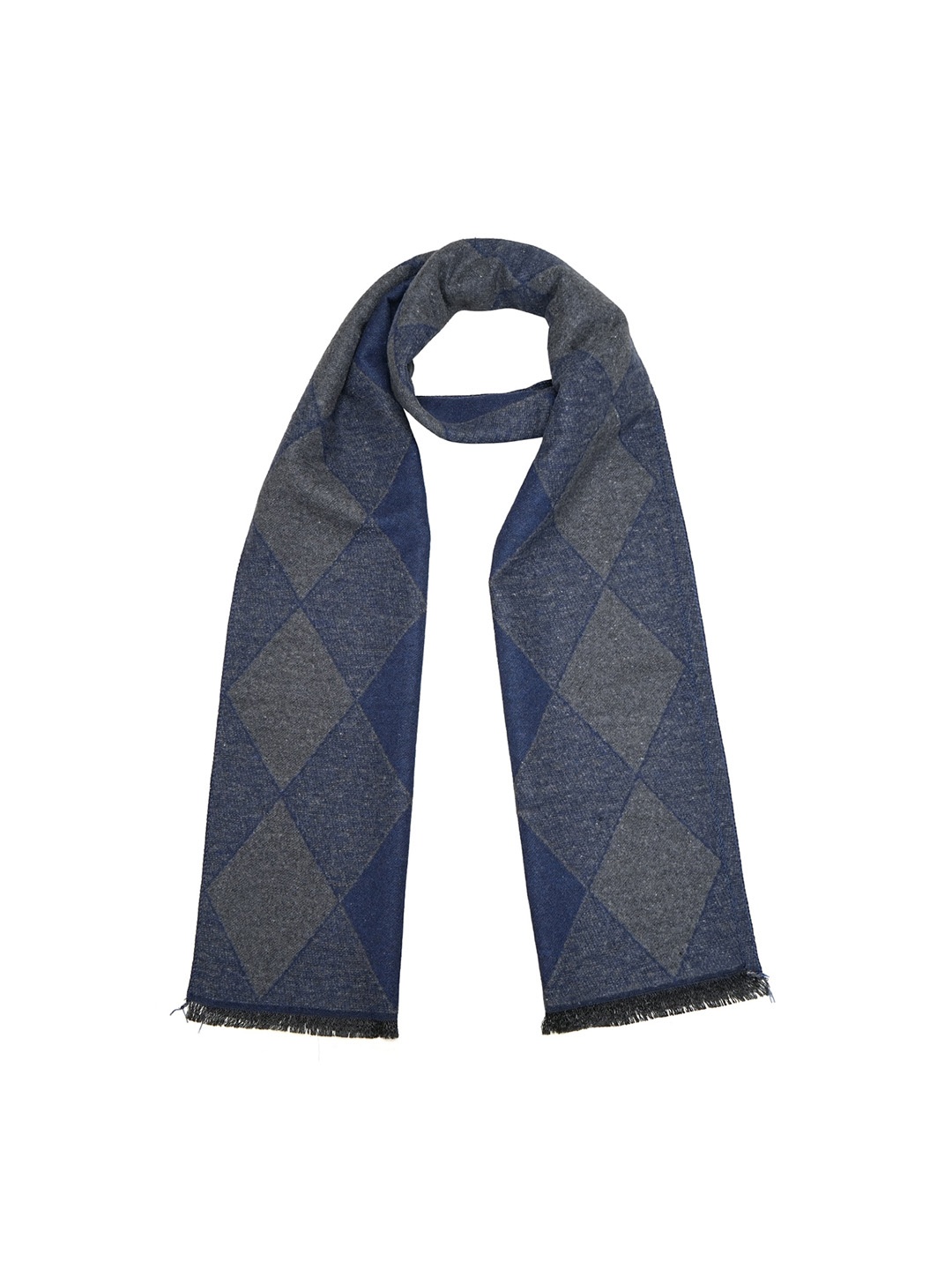 

LOOM LEGACY Men Geometric Patterned Acrylic Wool Muffler, Navy blue