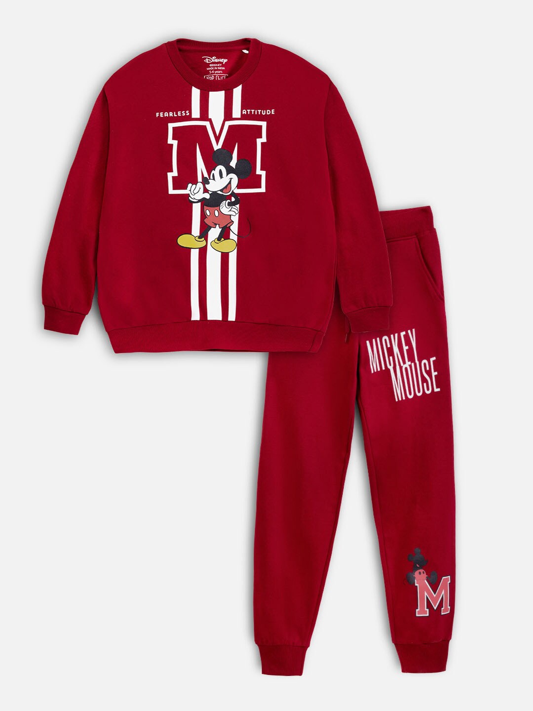 

Nap Chief Kids Mickey Mouse Printed Fleece Sweatshirt with Joggers Set, Maroon