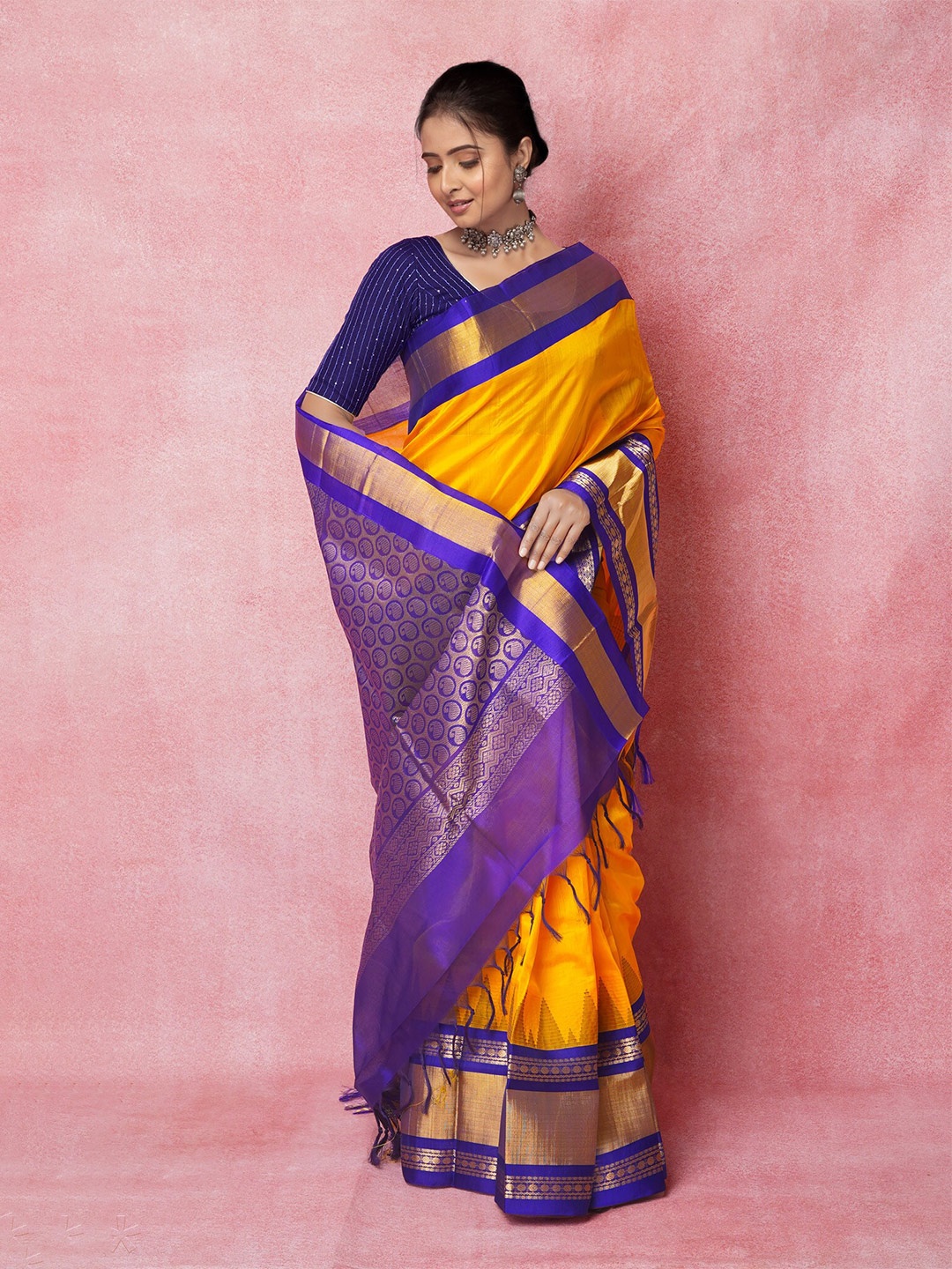 

Unnati Silks Woven Design Pure Silk Handloom Kanjeevaram Saree, Yellow