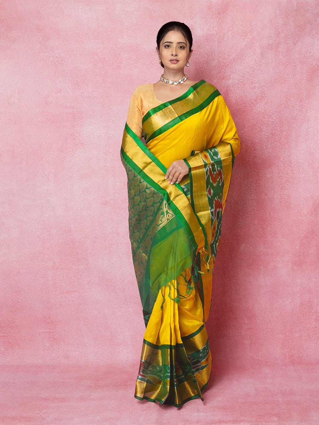 

Unnati Silks Woven Design Pure Silk Handloom Kanjeevaram Saree, Yellow