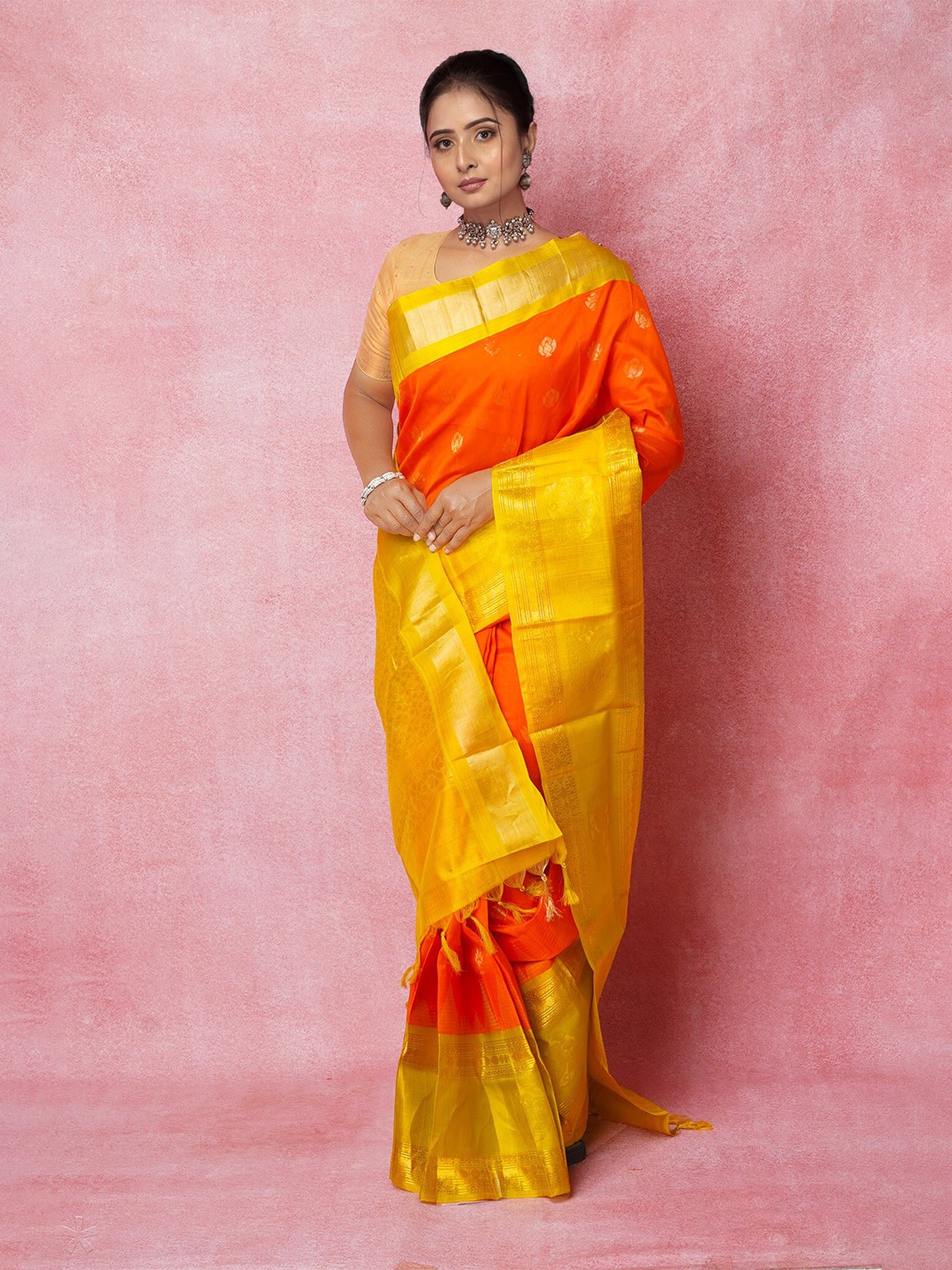 

Unnati Silks Woven Design Pure Silk Handloom Kanjeevaram Saree, Orange