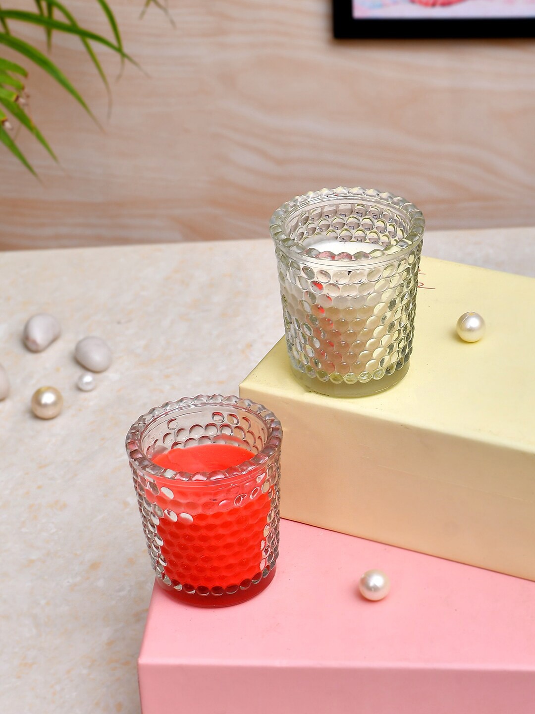 

TAYHAA Red & Yellow 2 Pieces Solid Cylindrical Scented Jar Candles