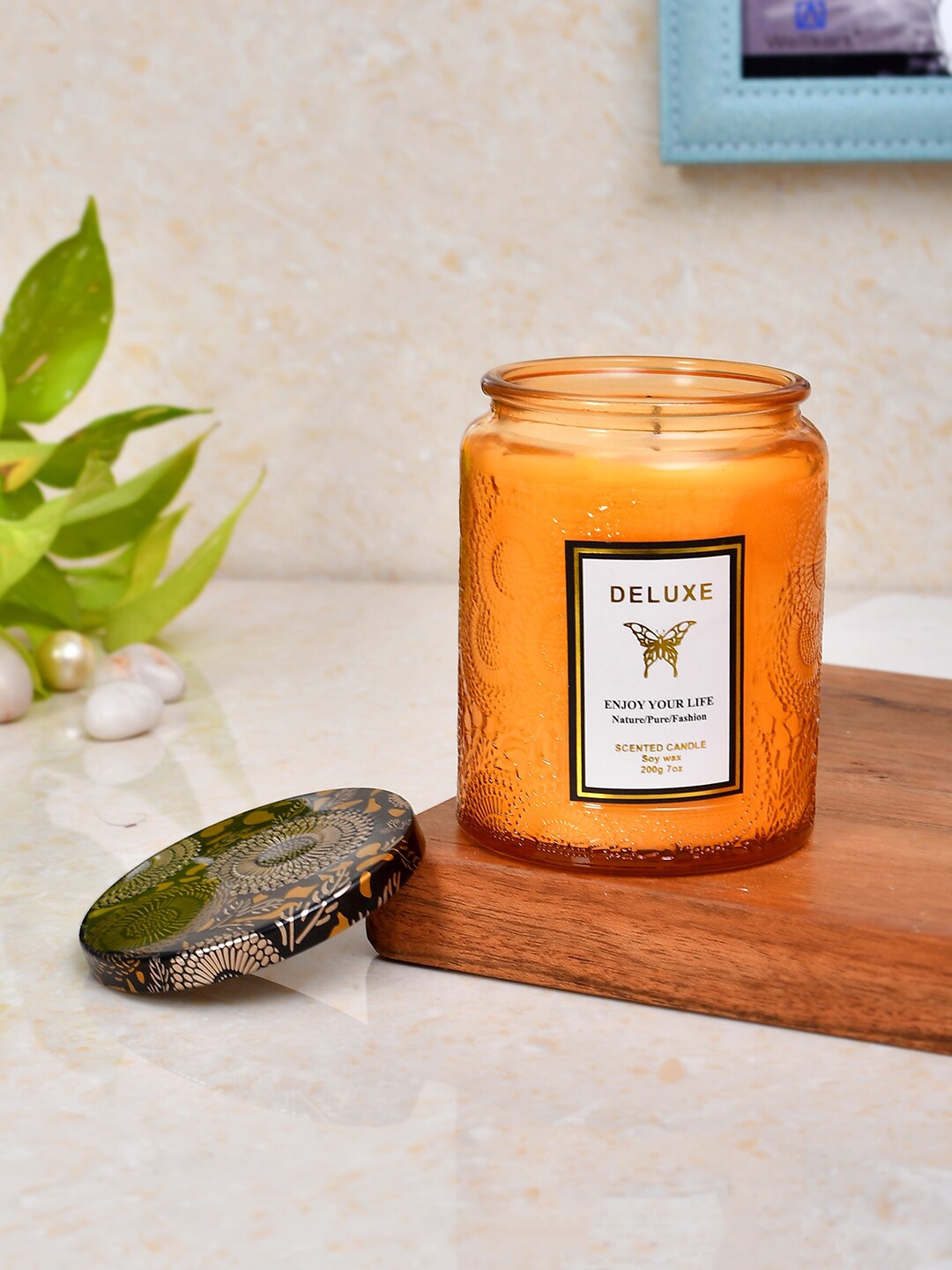 

TAYHAA Yellow Tranquil Breeze Scented Candle Jar With Lid