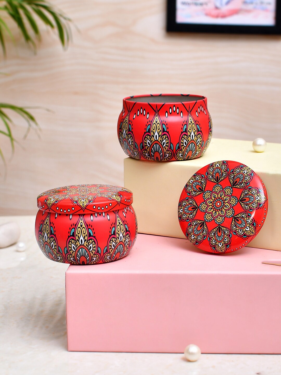 

TAYHAA Red 2 Pieces Printed Scented Candle Jars