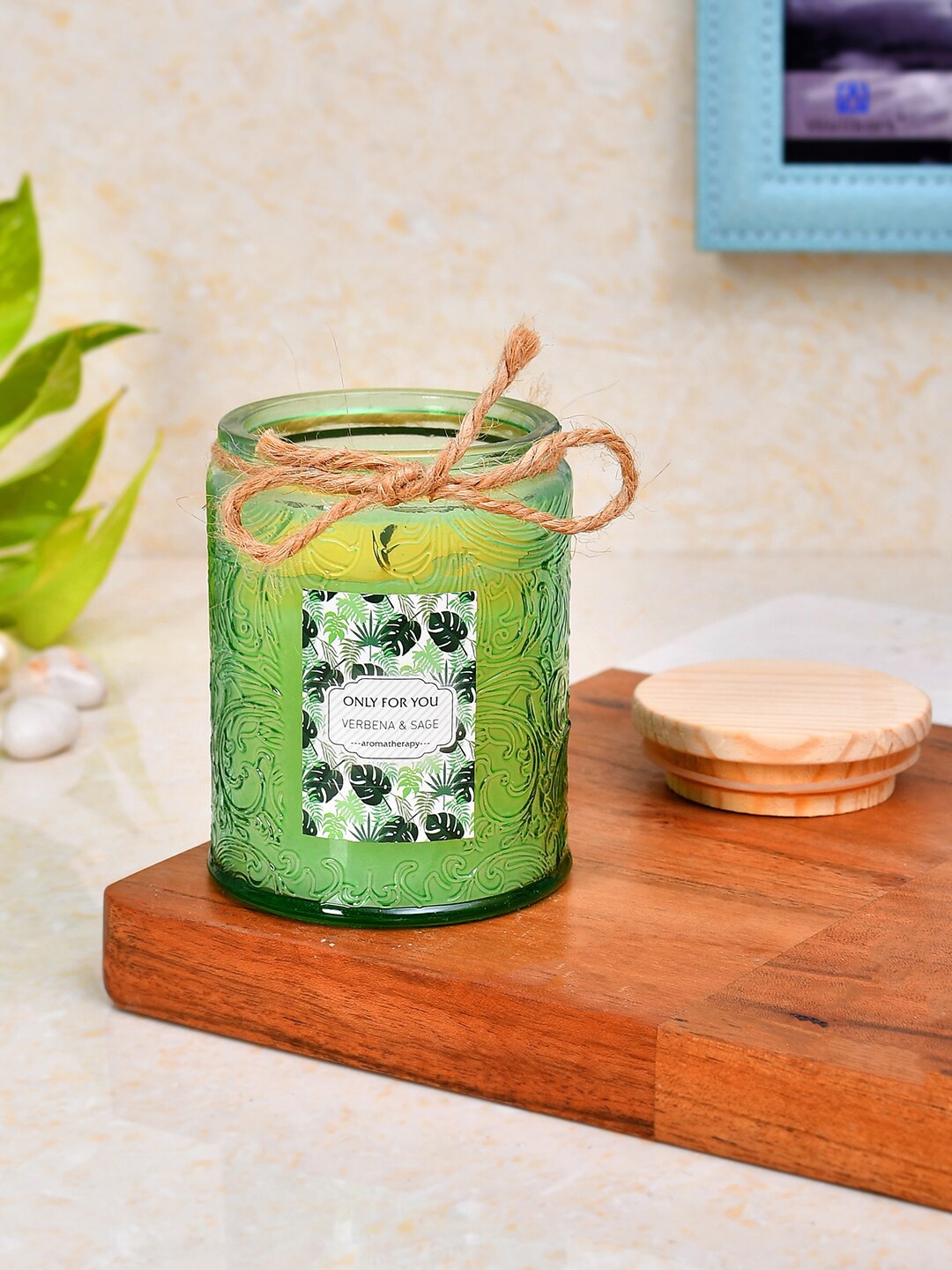

TAYHAA Green Aromatherapy Candle Jar with Wooden Lid