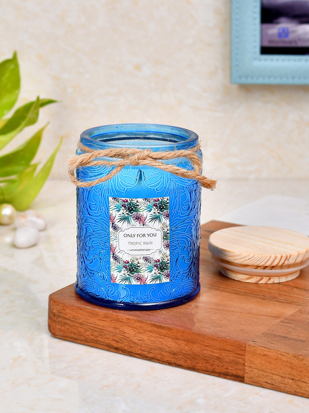 

TAYHAA Blue Aromatherapy Candle Jar with Wooden Lid