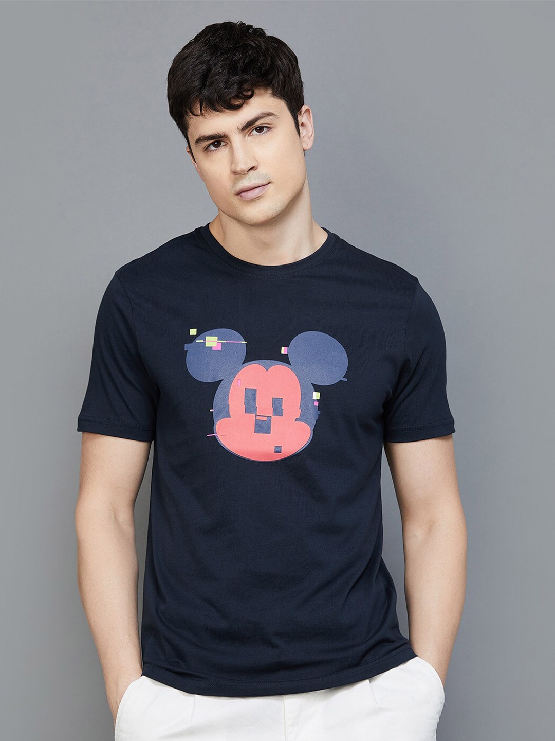 

Fame Forever by Lifestyle Mickey Mouse Printed Cotton T-shirt, Blue