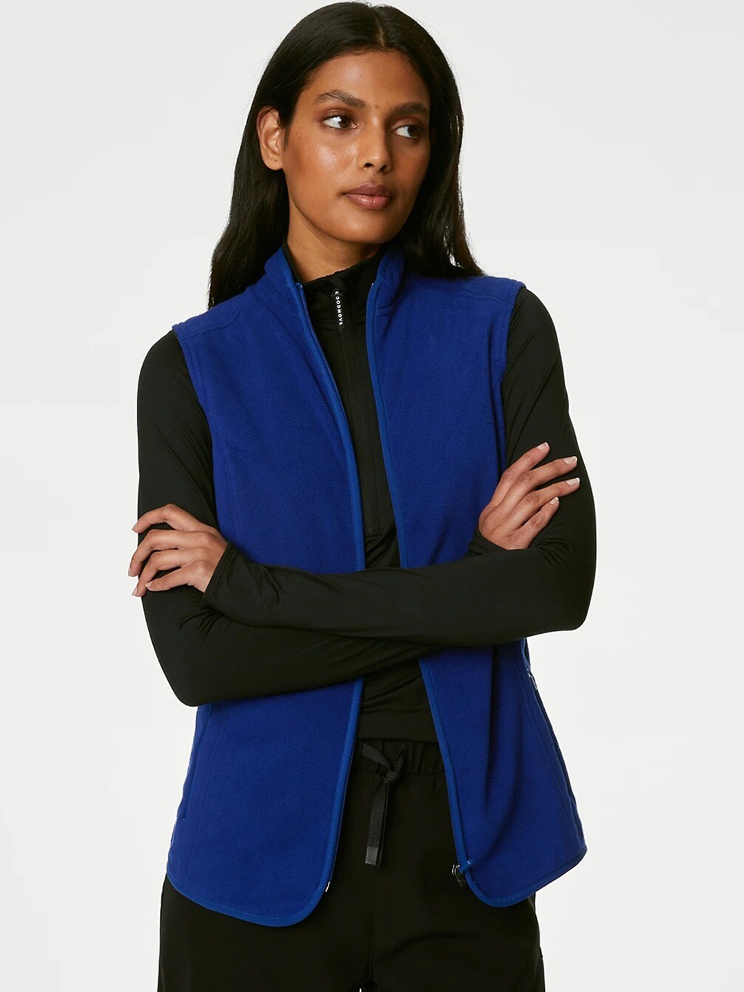 

Marks & Spencer Stand Collar Sleeveless Tailored Jacket, Blue