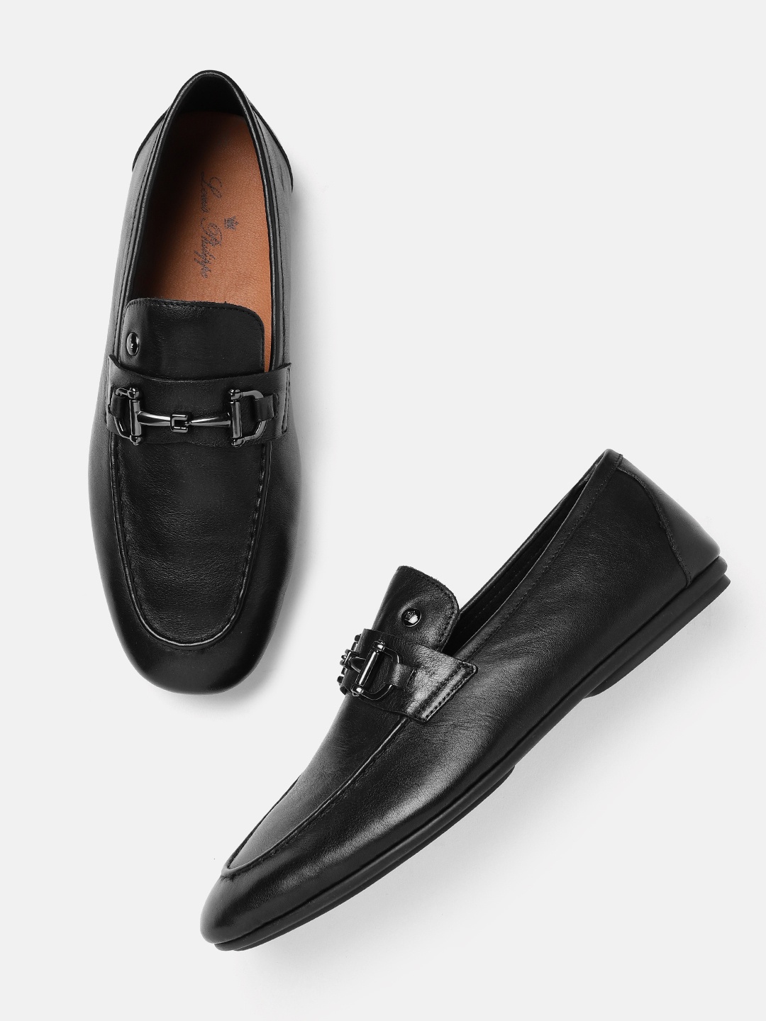 

Louis Philippe Men Round-Toe Leather Formal Loafers, Black