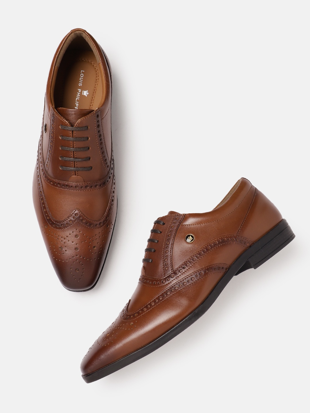 

Louis Philippe Men Perforated Leather Formal Brogues, Brown