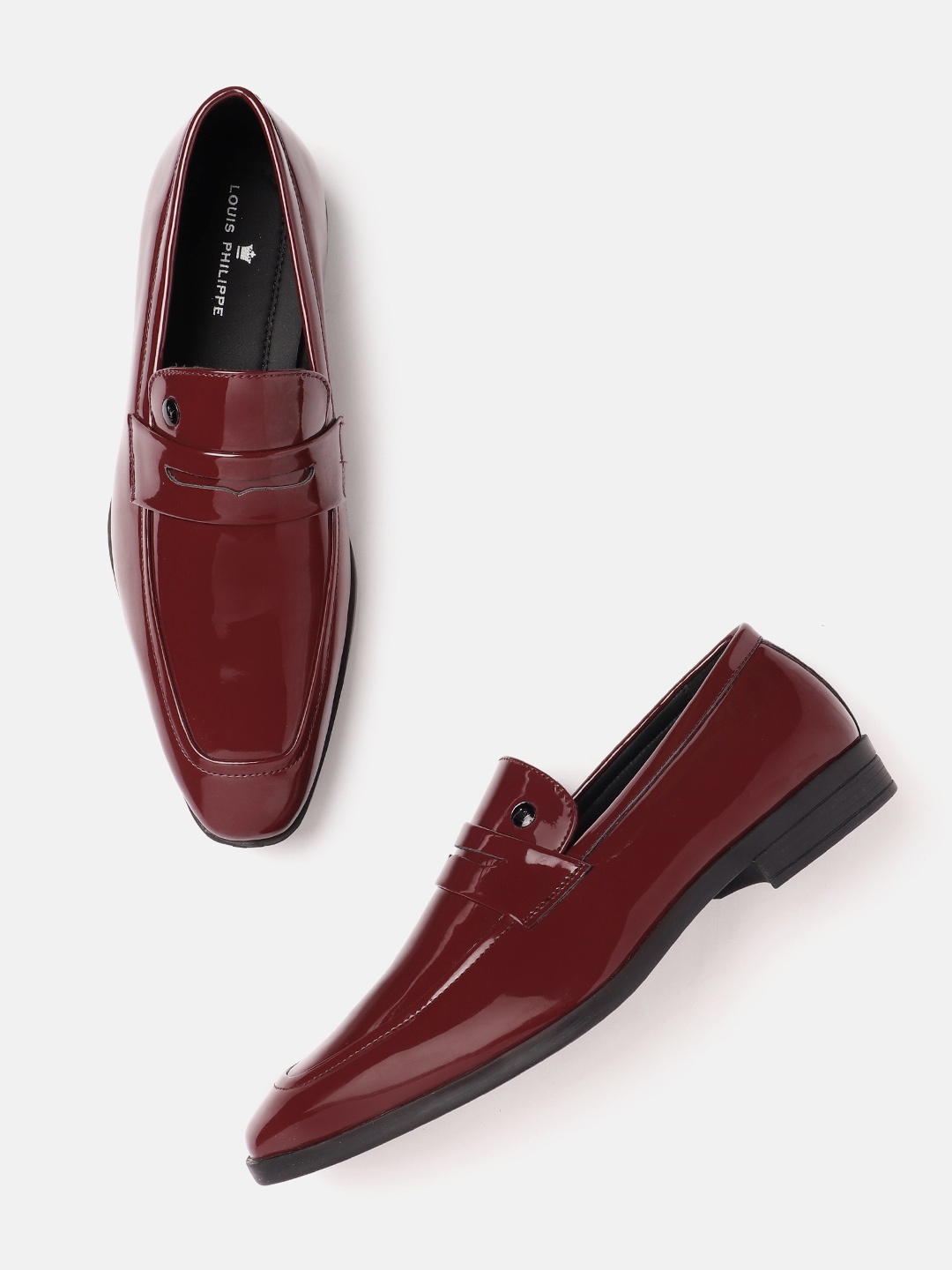 

Louis Philippe Men Leather Penny Loafers, Maroon