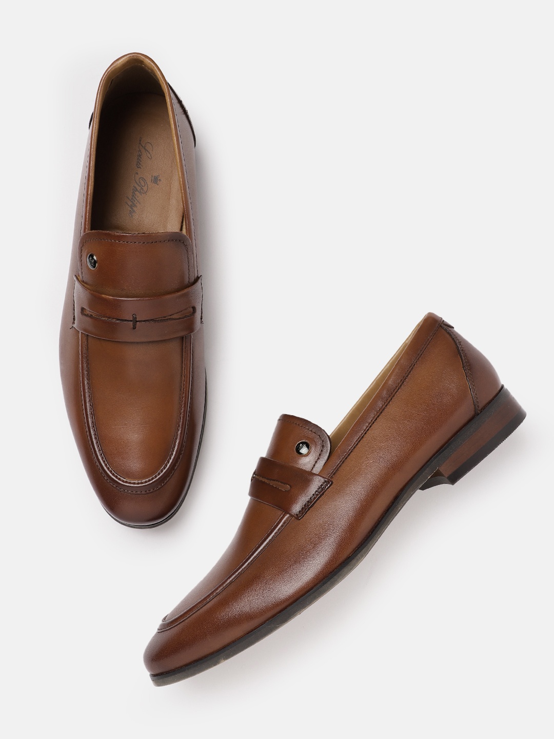 

Louis Philippe Men Leather Formal Penny Loafers, Brown