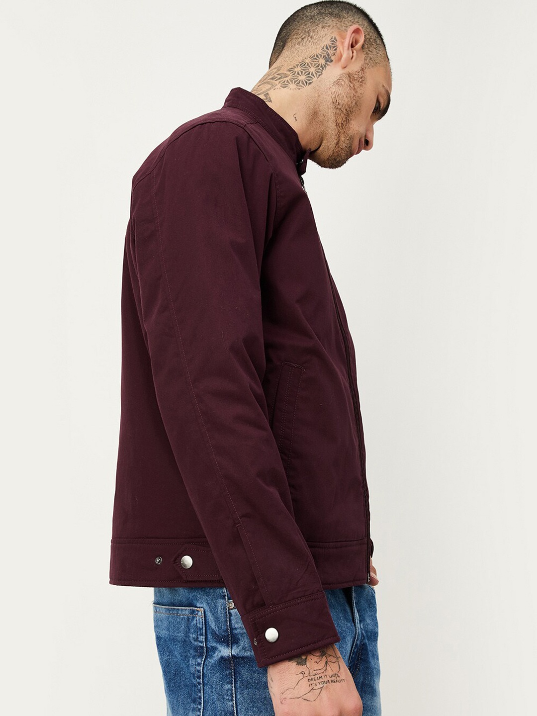 

max Mock Collar Pure Cotton Bomber Jacket, Maroon