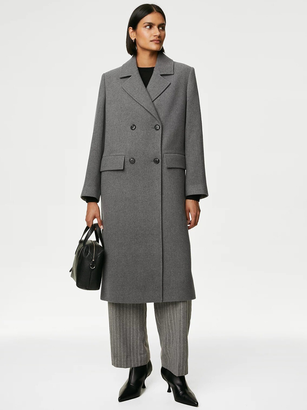 

Marks & Spencer Notched Lapel Double-Breasted Trench Coat, Charcoal
