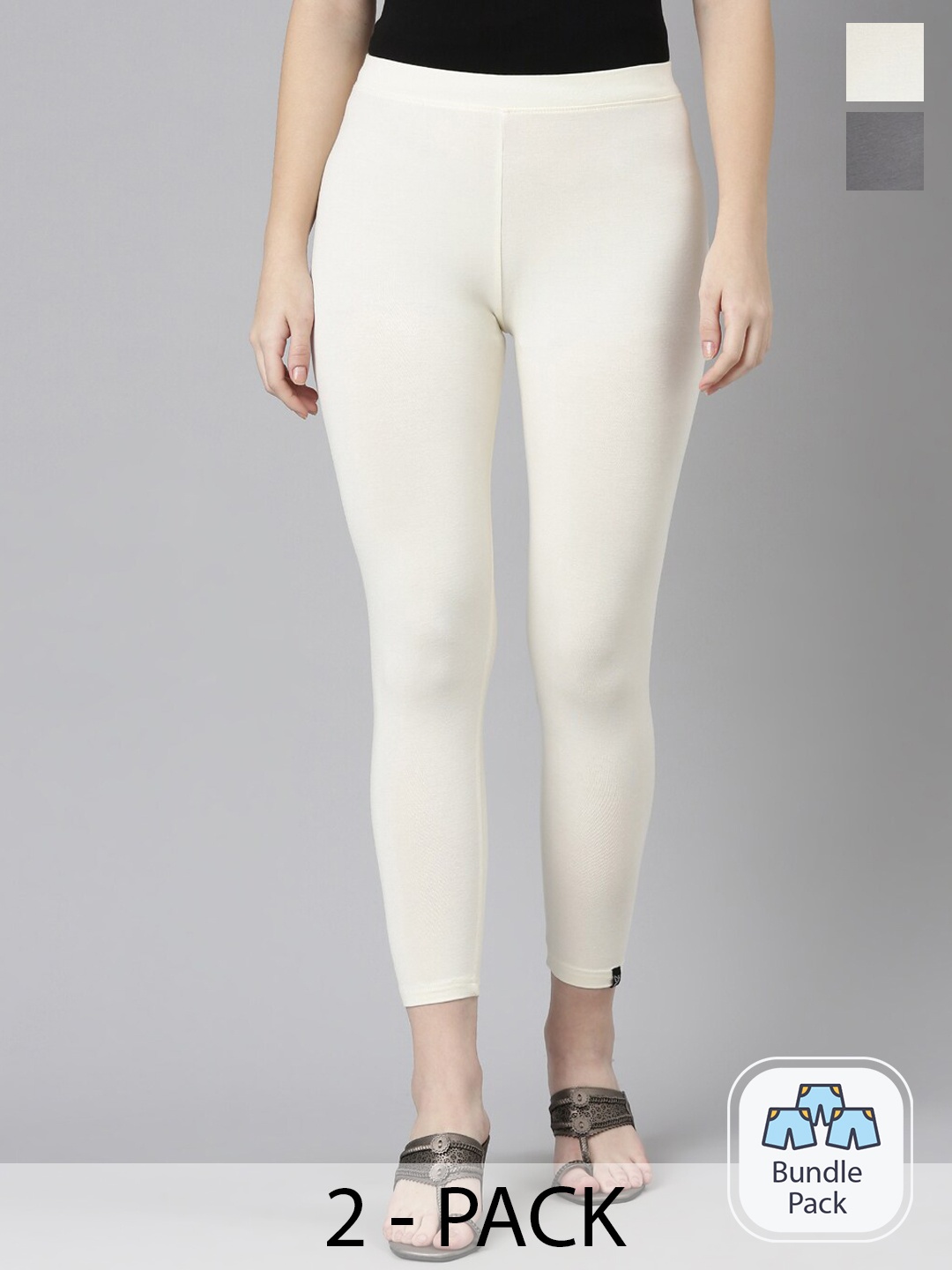 

Twin Birds Pack Of 2 Women Solid Skinny Fit High Ankle Cropped Leggings, White