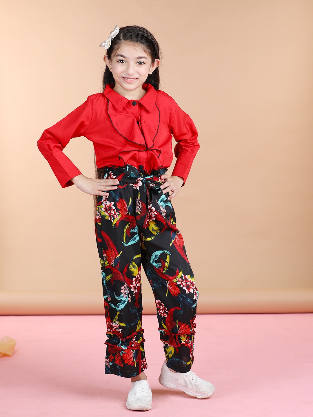 

Cutiekins Girls Ruffled Top with Palazzos, Red