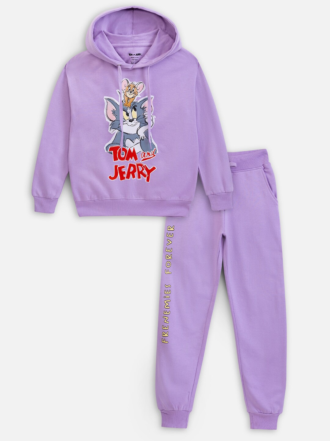 

Nap Chief Kids Tom & Jerry Printed Fleece Hoodie with Joggers Set, Lavender
