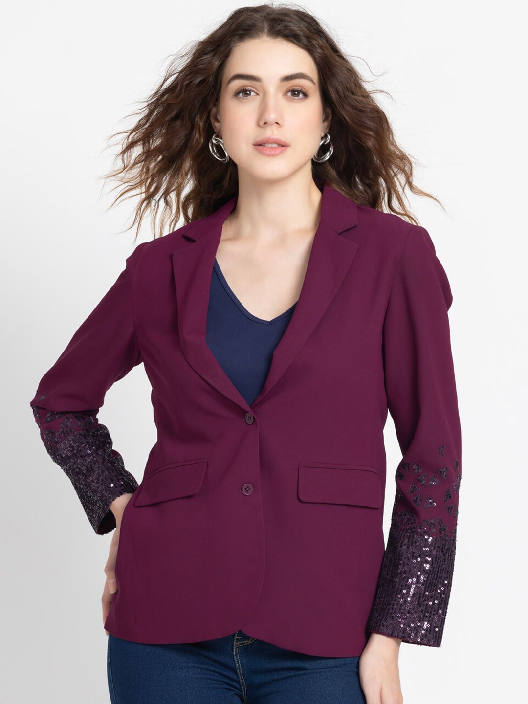 

SHAYE Notched Lapel Collar Single-Breasted Party Blazer, Purple