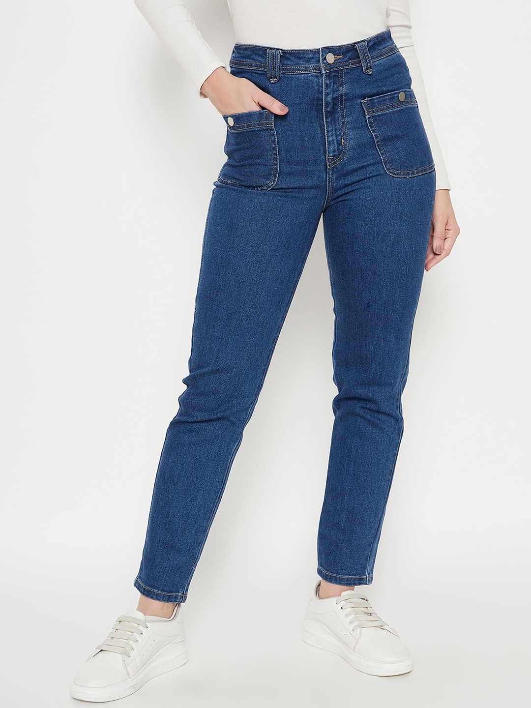 

Madame Women Mid Rise Clean Look Stretchable Jeans, Blue