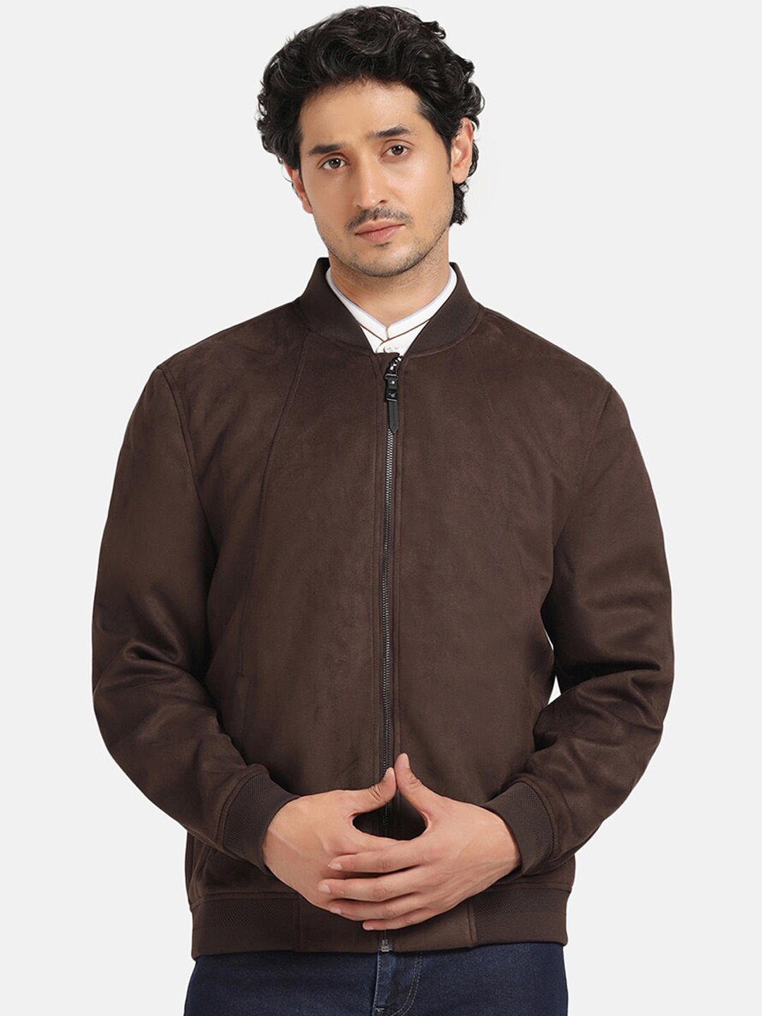 

Blackberrys Stand Collar Long Sleeve Zip Detail Bomber Jacket, Brown