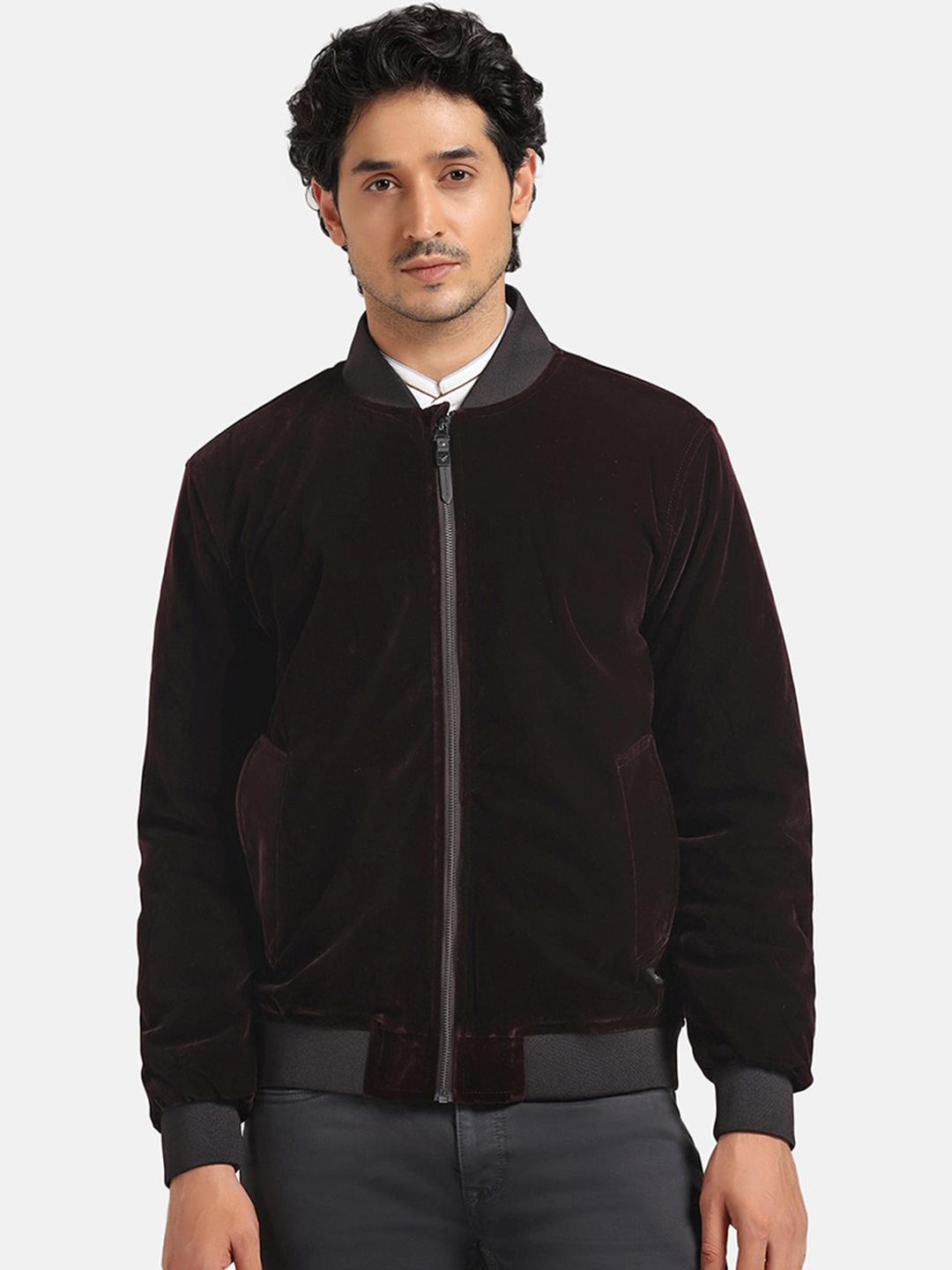 

Blackberrys Stand Collar Long Sleeve Zip Detail Bomber Jacket, Purple