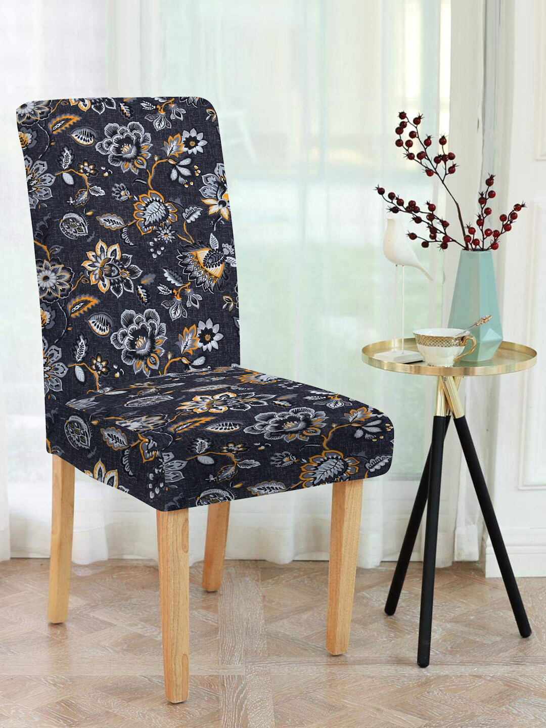 

Slushy Mushy Black & Grey Floral Printed Chair Covers