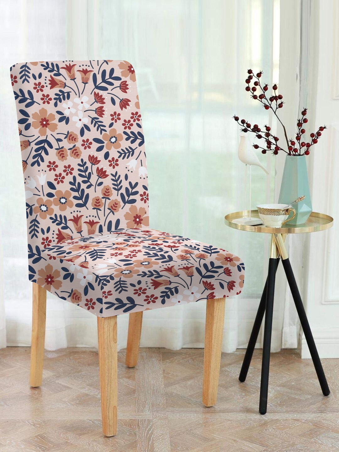 

Slushy Mushy Beige & Red Floral Printed Chair Cover