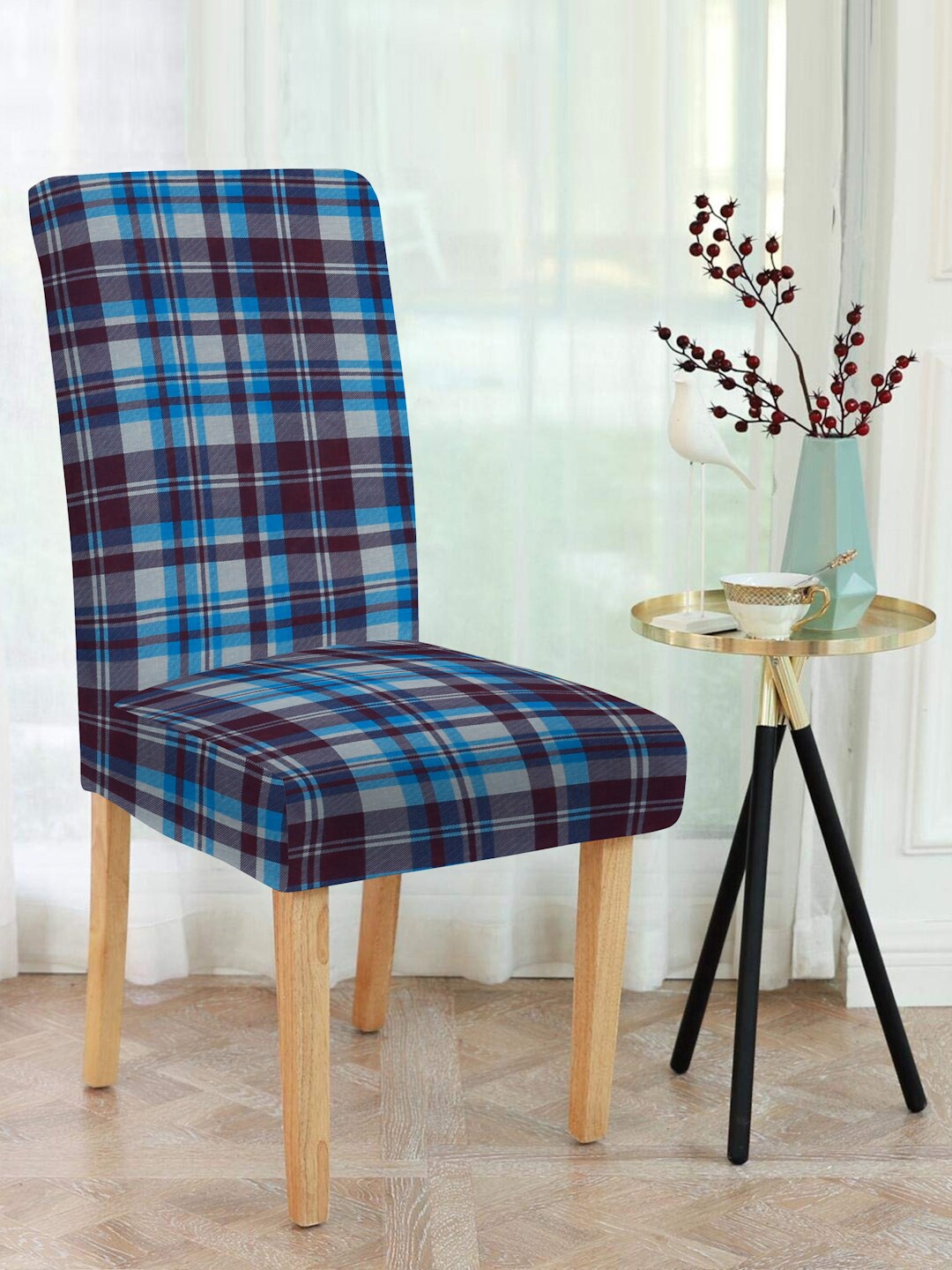 

Slushy Mushy Silver Toned & Brown Checked Chair Cover