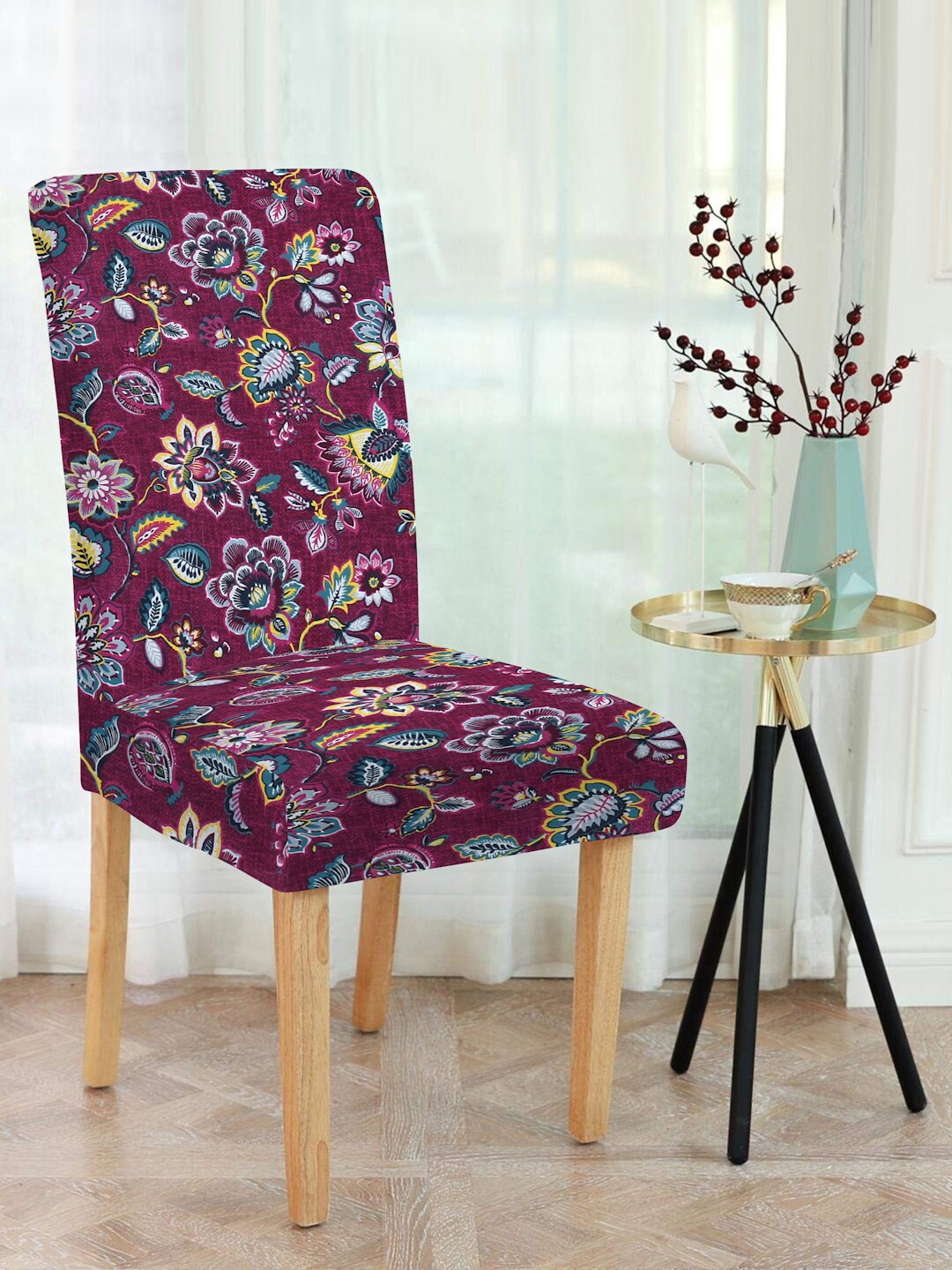 

Slushy Mushy Burgundy & Yellow Floral Printed Chair Cover