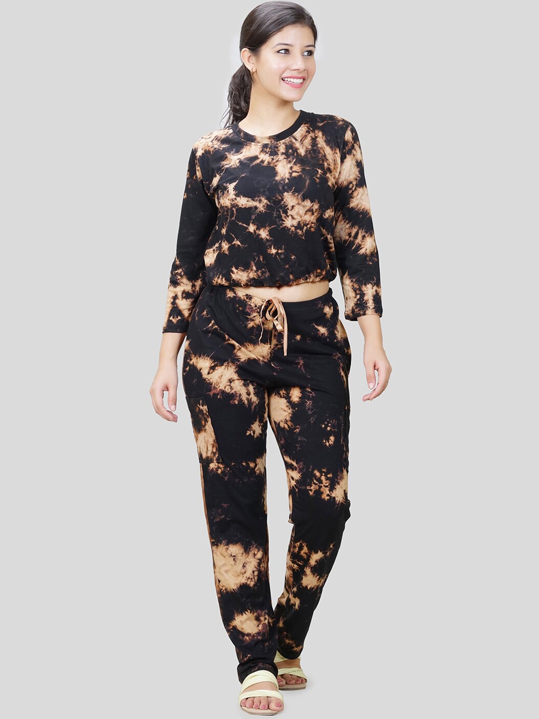 

She N She Hosiery Tie & Dye Co-Ord Set, Black