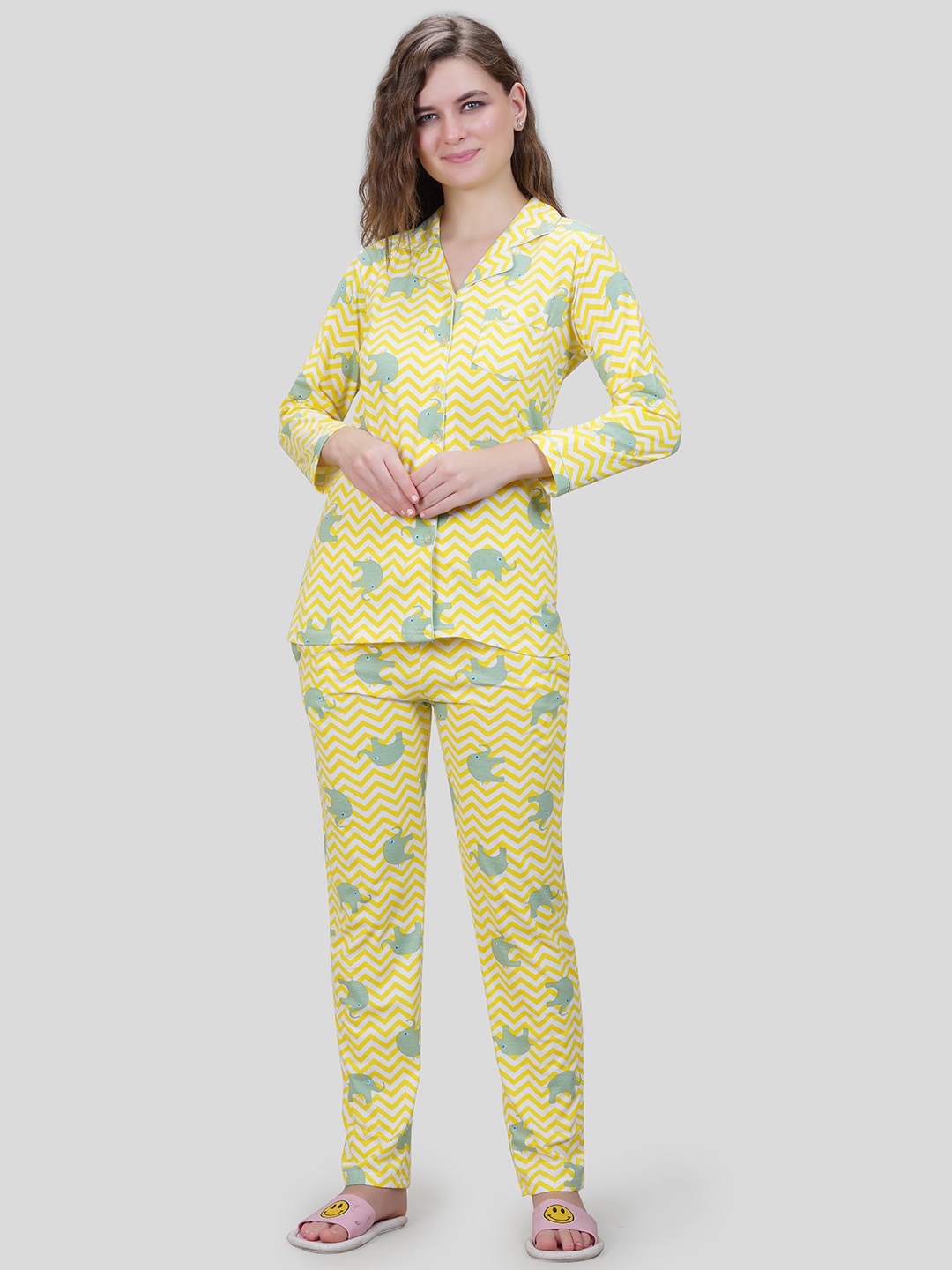 

She N She Geometric Printed Shirt With Pant Co-ords, Yellow