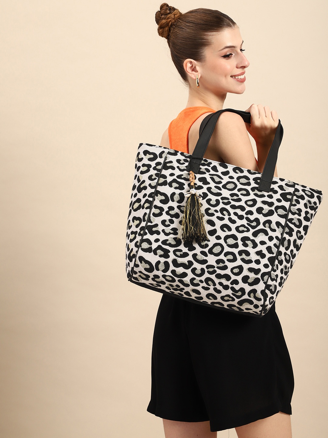 

DressBerry Animal Printed Tasselled Oversized Shopper Tote Bag, Multi