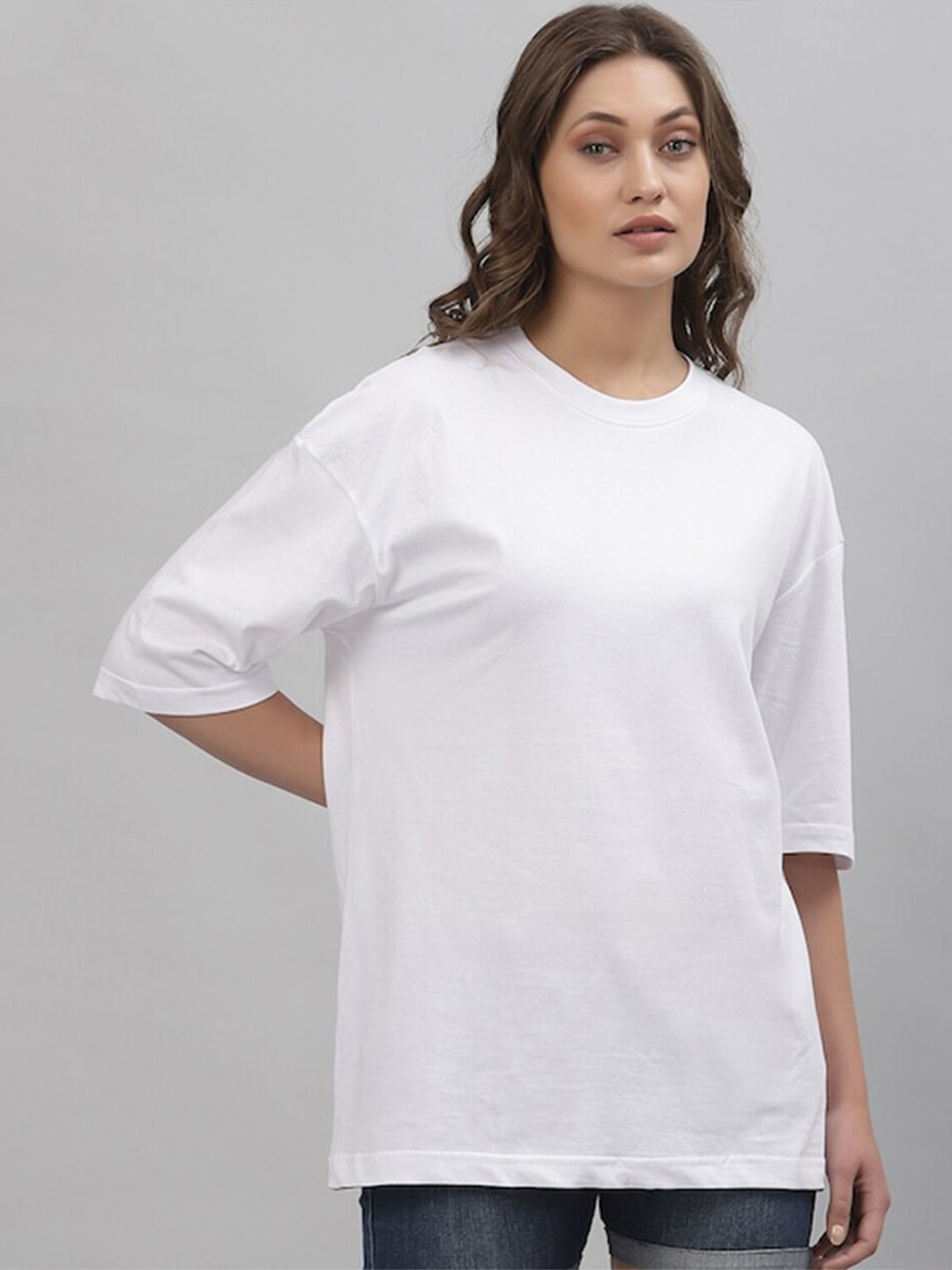 

JUNEBERRY Typography Printed Pure Cotton Oversized T-shirt, White