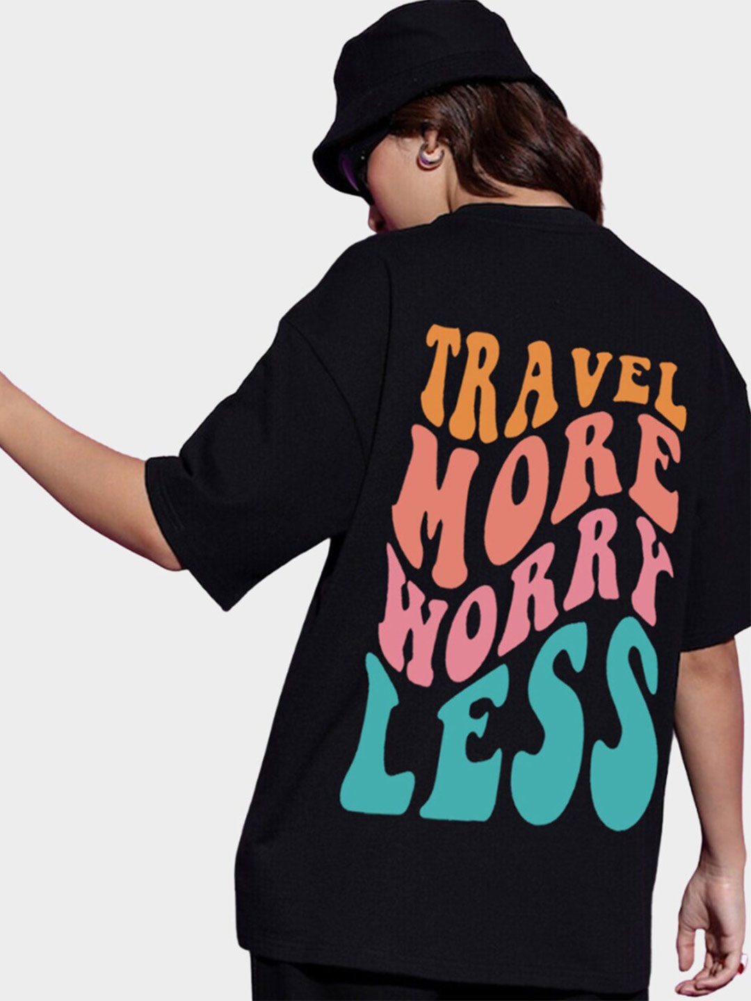 

JUNEBERRY Typography Printed Pure Cotton Oversized T-shirt, Black