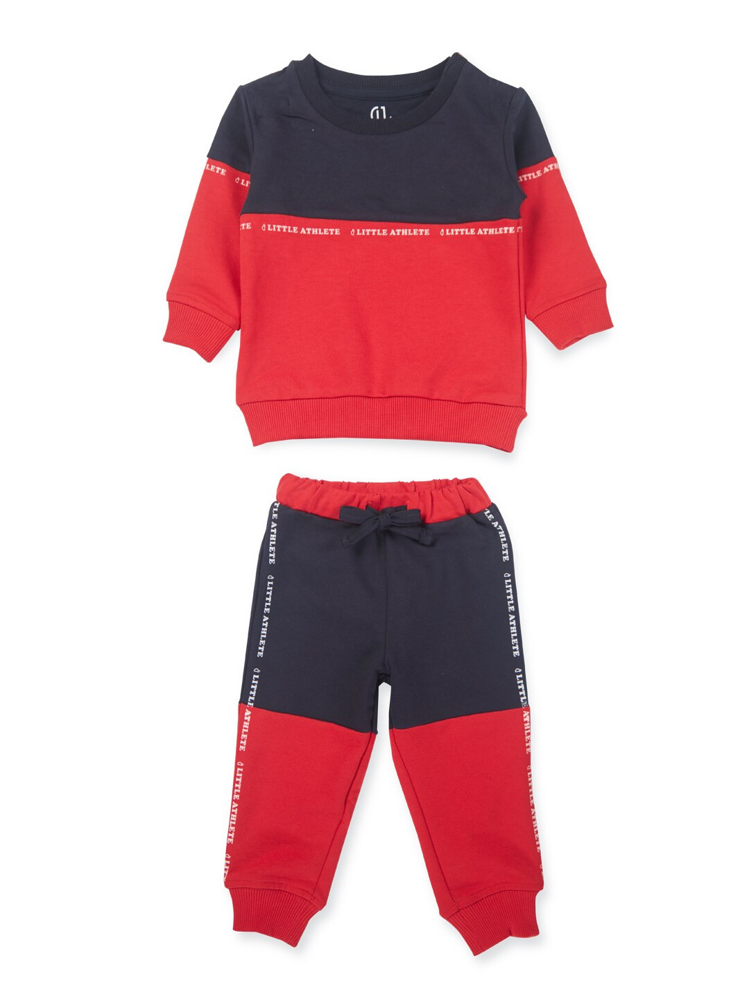 

GJ baby Infants Boys Colourblocked Pure Cotton T-shirt With Joggers, Red