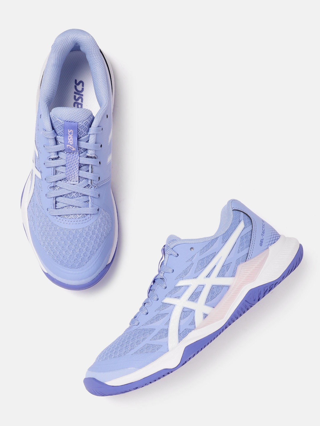 

ASICS Women Woven Design Round-Toe Gel-Tactic 12 Volleyball Shoes with Brand Logo Detail, Blue
