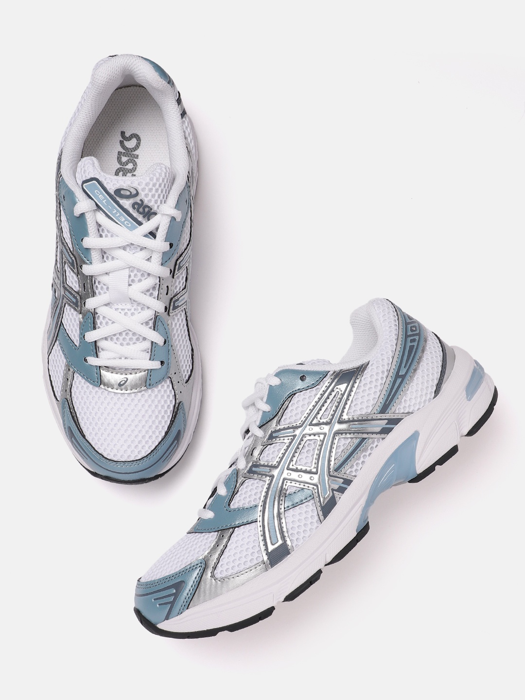 

ASICS Men Woven Design Round-Toe GEL-1130 Walking Shoes with Brand Logo Detail, White