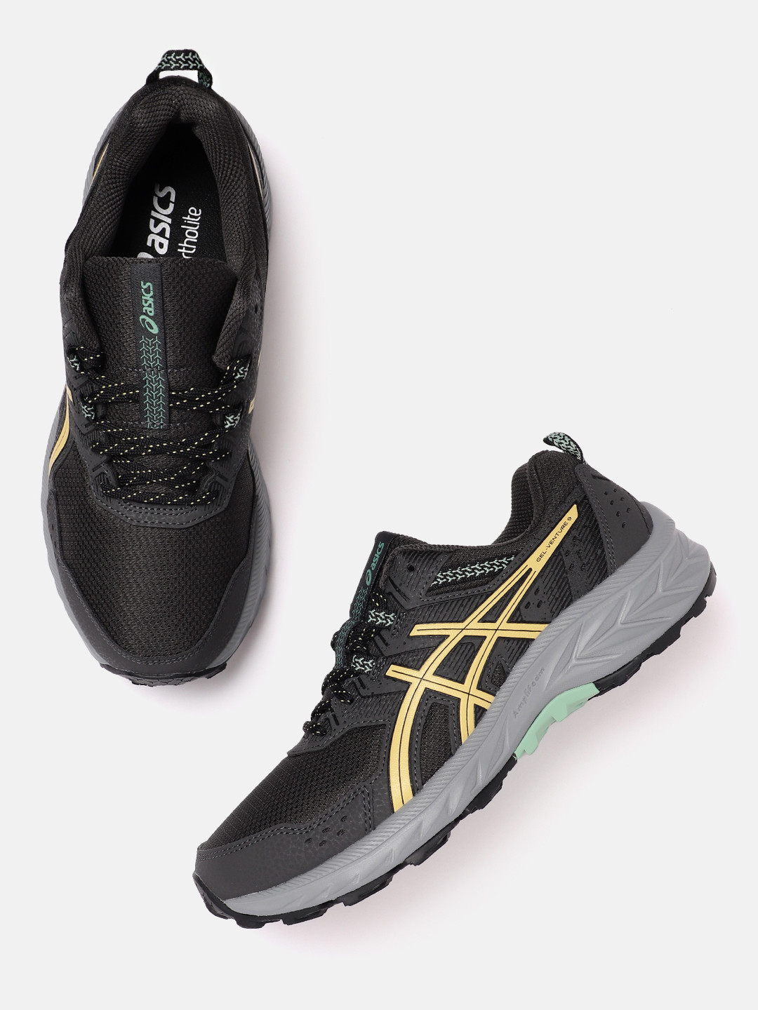 

ASICS Men Woven Design Round-Toe Gel-Venture 9 Running Shoes with Brand Logo Detail, Grey