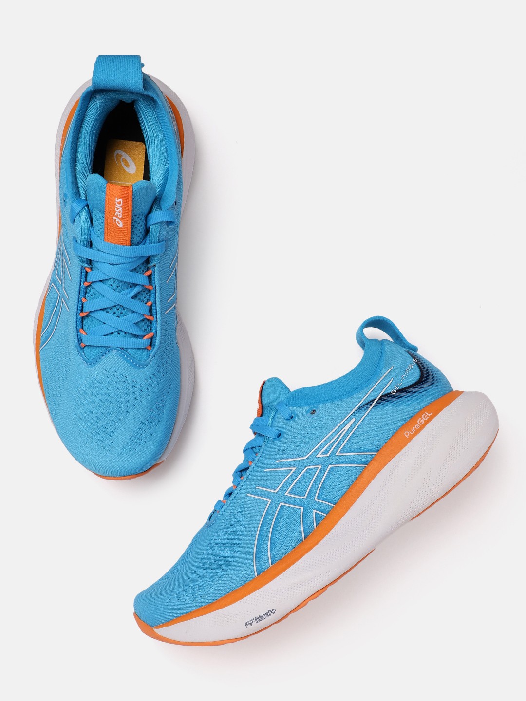 

ASICS Men Woven Design Round-Toe Gel-Nimbus 25 Running Shoes with Brand Logo Detail, Blue