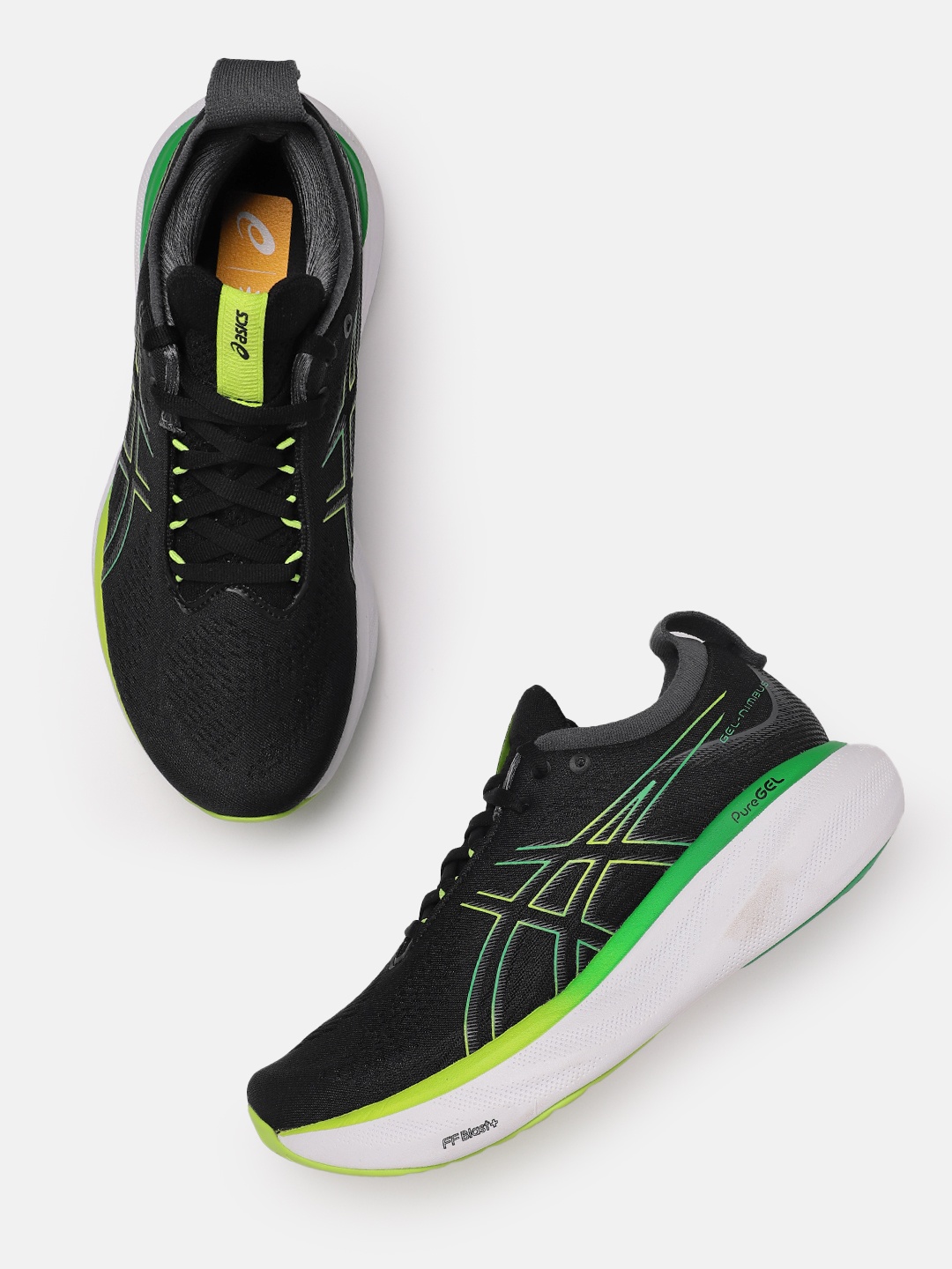 

ASICS Men Woven Design Round-Toe Gel-Nimbus 25 Running Shoes with Brand Logo Detail, Black