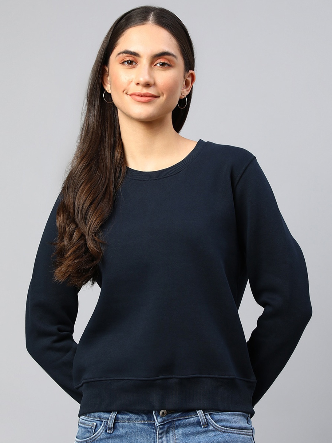 

Xpose Round Neck Fleece Pullover Sweatshirt, Navy blue