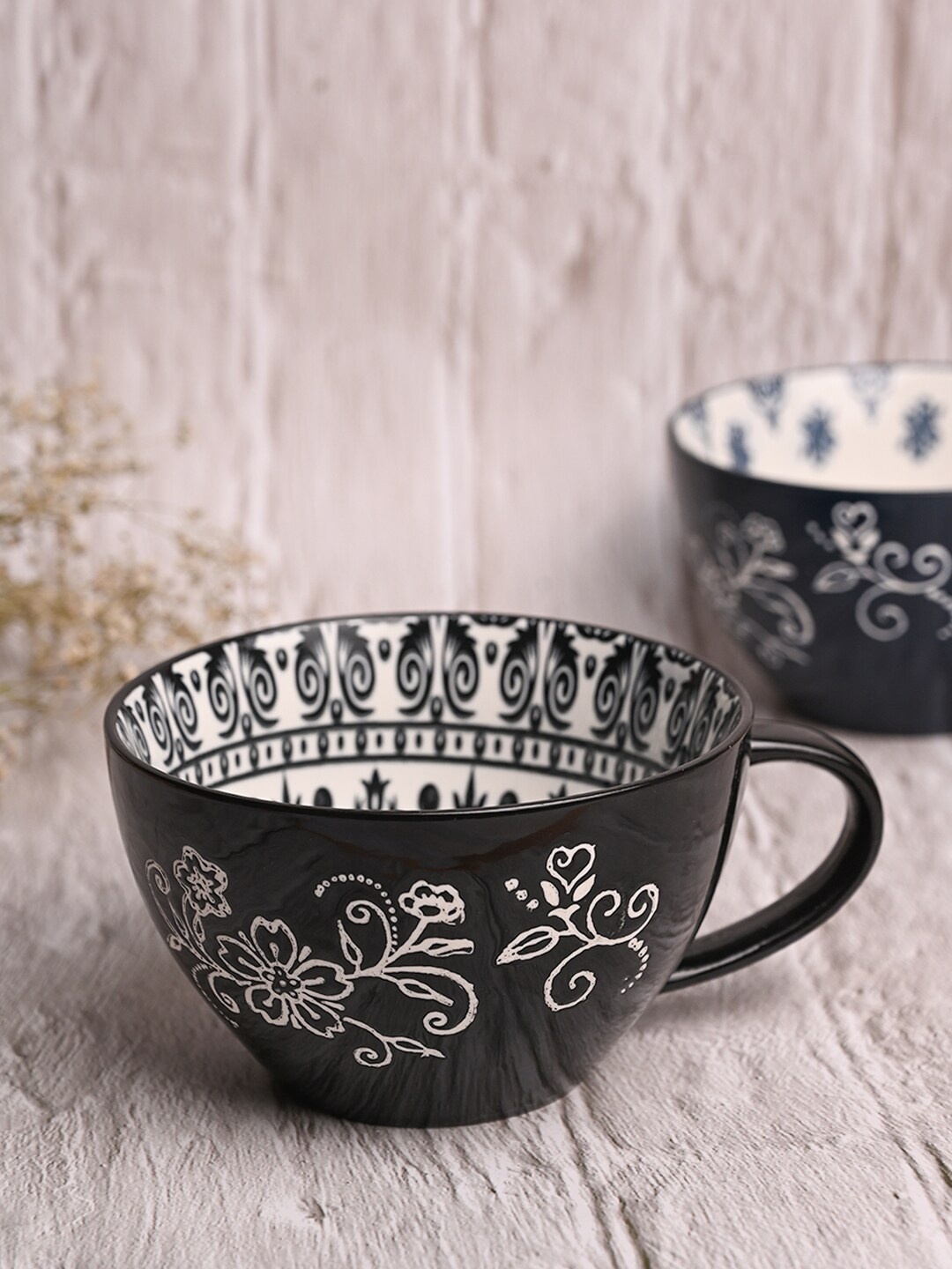 

MARKET99 Blue Floral Printed Ceramic Glossy Cups 480 ml
