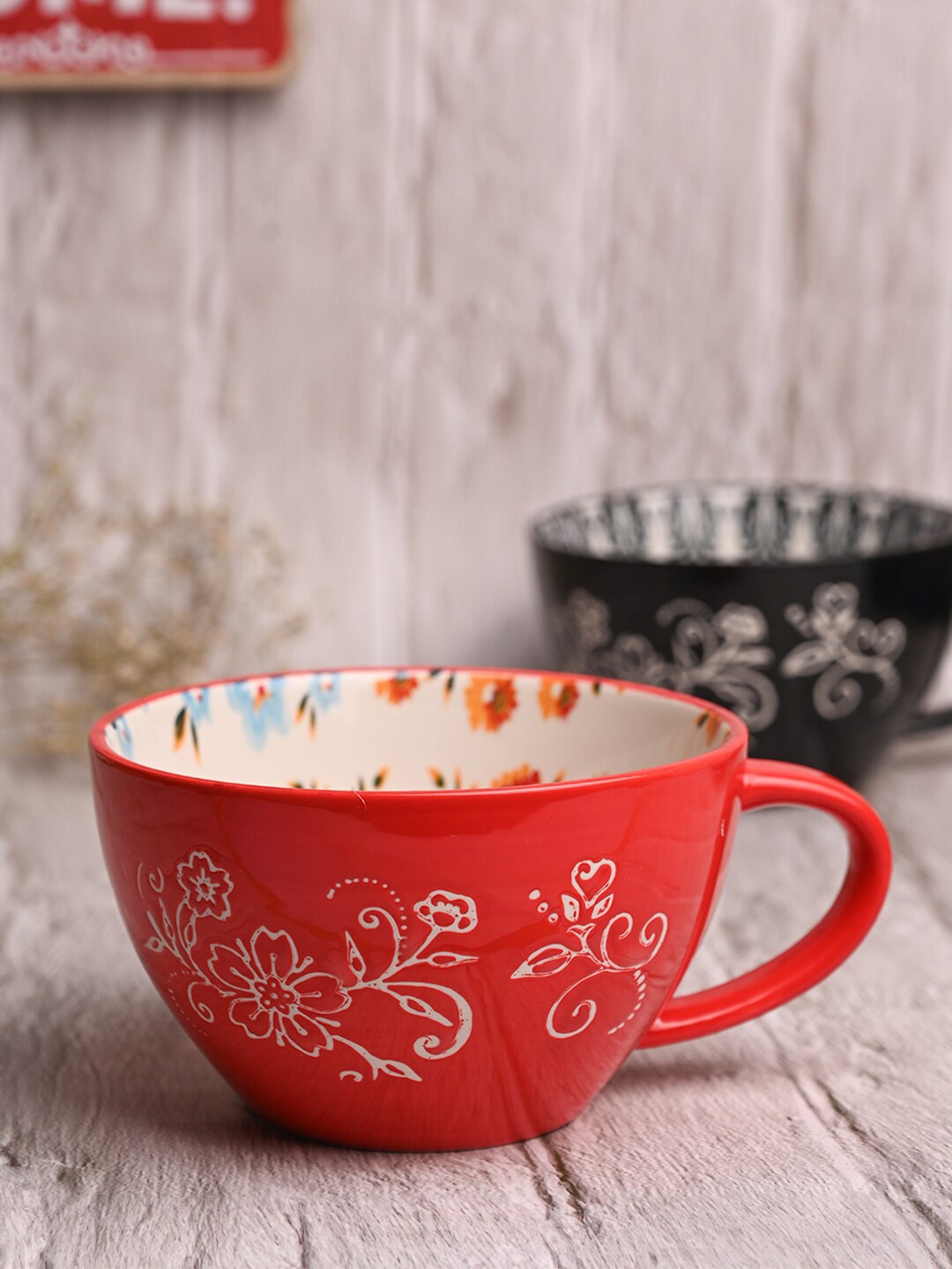 

MARKET99 Red Floral Printed Ceramic Glossy Cup 480 ML