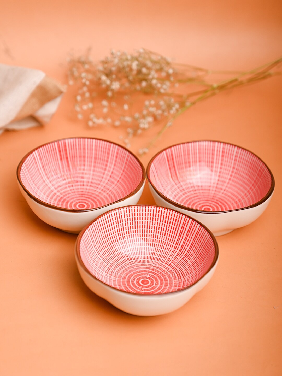 

MARKET99 Red & White3 Pieces Printed Ceramic Serving Bowls 100ML, White