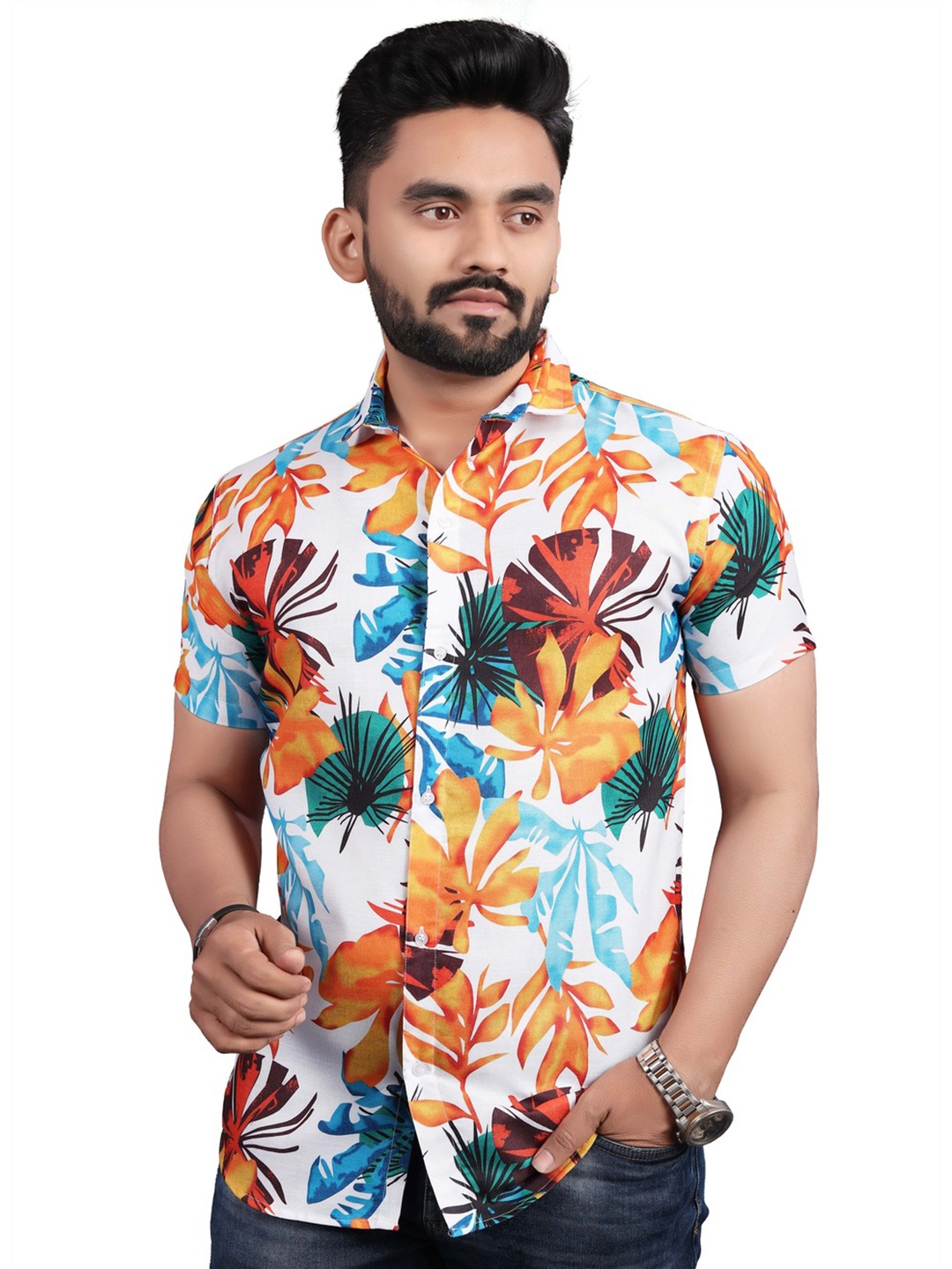 

Bought First Relaxed Floral Opaque Printed Party Shirt, White